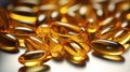 Stack of fish oil capsules omega 3 vitamin supplement