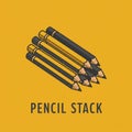 A stack of five black pencils with sharpened wooden tips forms an artistic Royalty Free Stock Photo