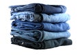 Stack of five blue jeans