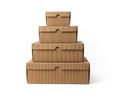 Stack of five brown cardboard boxes with lids isolated on white background Royalty Free Stock Photo