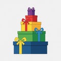 A stack of five colorful gift boxes each wrapped with ribbons Royalty Free Stock Photo