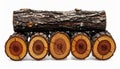 Stack of Five Round Brown Logs with Visible Growth Rings on White Background Royalty Free Stock Photo