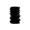 Stack of five silhouetted cylindrical objects, resembling coins or disks, set against a Royalty Free Stock Photo