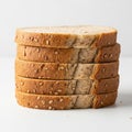 Stack of five slices of whole grain bread with visible seeds and textured crust image photo Royalty Free Stock Photo