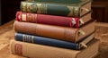 Stack of five vintage encyclopedias featuring Royalty Free Stock Photo