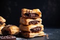 stack of flaky puff pastries filled with chocolate and hazelnut spread