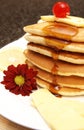 Stack of flapjacks with syrup Royalty Free Stock Photo