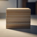 A stack of flat cardboard sheets is neatly arranged on a surface, each displaying a Royalty Free Stock Photo