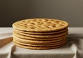 A stack of flat, round crispbread, resembling traditional Scandinavian knÃ¤ckebrÃ¶d, is Royalty Free Stock Photo