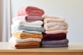 a stack of fluffy, clean towels for drying off Royalty Free Stock Photo