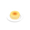 Stack of fluffy and fresh pancakes on plate. Breakfast food menu, isometric view