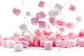 A stack of fluffy pink and white marshmallows on a clean white surface Royalty Free Stock Photo