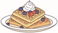 Stack of fluffy waffles, fresh berries, and whipped cream, delightful brunch, vector design Generative AI Royalty Free Stock Photo