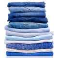 Stack folded blue shirt clothing and jeans Royalty Free Stock Photo
