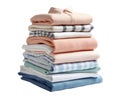 Stack of folded clothes. Pile of clean shirts isolated on white transparent background Royalty Free Stock Photo