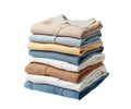 Stack of folded clothes. Pile of clean shirts isolated on white transparent background Royalty Free Stock Photo