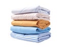 Stack of folded clothes. Pile of clean shirts isolated on white transparent background Royalty Free Stock Photo