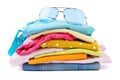 Stack of folded clothes on white background Royalty Free Stock Photo