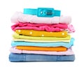Stack of folded colorful clothes for children and teens Royalty Free Stock Photo