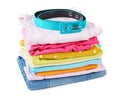Stack of folded colorful clothes for children and teens Royalty Free Stock Photo