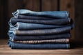 stack of folded denim jeans arranged vertically