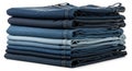 Stack of folded denim jeans in various blue shades and styles apparel clothing Royalty Free Stock Photo