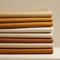 Stack of folded fabric in shades of brown, beige, and cream. Each fabric piece has a Royalty Free Stock Photo