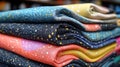 Stack of Folded Fabric with Various Patterns and Colors Royalty Free Stock Photo