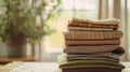 The stack of folded fabrics.AI generated image Royalty Free Stock Photo