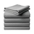 Stack of folded gray bed sheets comfy home textiles for cozy bedroom essentials isolated on white background Royalty Free Stock Photo