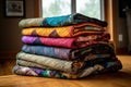 stack of folded handcrafted quilts Royalty Free Stock Photo