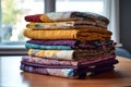 stack of folded handmade quilts in various patterns Royalty Free Stock Photo