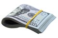 Stack of folded hundred dollar bills isolated Royalty Free Stock Photo