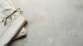 A stack of folded newspapers with round eyeglasses resting on top, against a white background. Generative AI Royalty Free Stock Photo