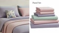 Stack of folded sheets in the same pastel shades presented neatly in Royalty Free Stock Photo