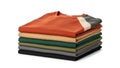 Stack of folded t-shirts isolated on white background Royalty Free Stock Photo