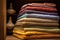 stack of folded towels in a linen closet