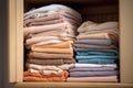 stack of folded towels in a linen closet