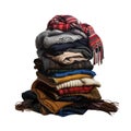 A Stack of Folded Winter Clothing and Scarves Royalty Free Stock Photo