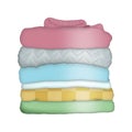 Stack of folded wool knitted clothes or blankets. Warm cozy blankets isolated clipart