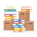 Stack of folder, books and paper boxes, flat design Royalty Free Stock Photo