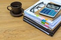 Stack of folders and documents with coffee Royalty Free Stock Photo