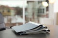 Stack of folders with documents on office table. Royalty Free Stock Photo