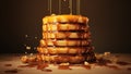 a stack of food with caramel sauce