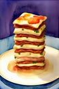 A Stack Of Food Sitting On Top Of A White Plate. Generative AI