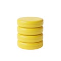 Stack of four bright yellow pucks for a game isolated on white background Royalty Free Stock Photo