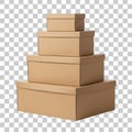Stack of four brown cardboard boxes isolated on transparent background Royalty Free Stock Photo