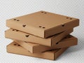 A stack of four brown cardboard pizza boxes with ventilation holes Royalty Free Stock Photo