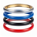 Stack of Four Colorful Bangle Bracelets Isolated on White Background Royalty Free Stock Photo