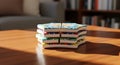 Stack of colorful notebooks on wooden table Royalty Free Stock Photo